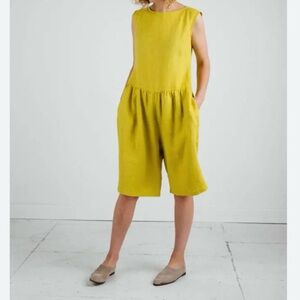 Offon yellow linen short jumpsuit